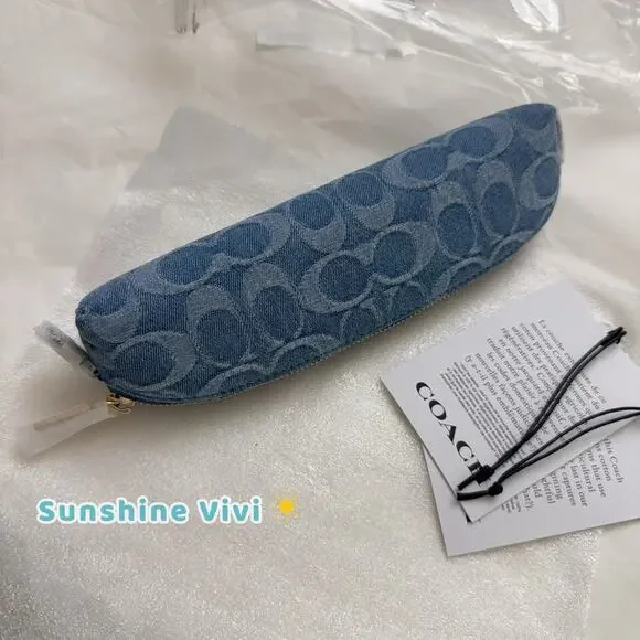 NWT Coach Pencil Case In Signature Denim CDC10 Gold/Indigo